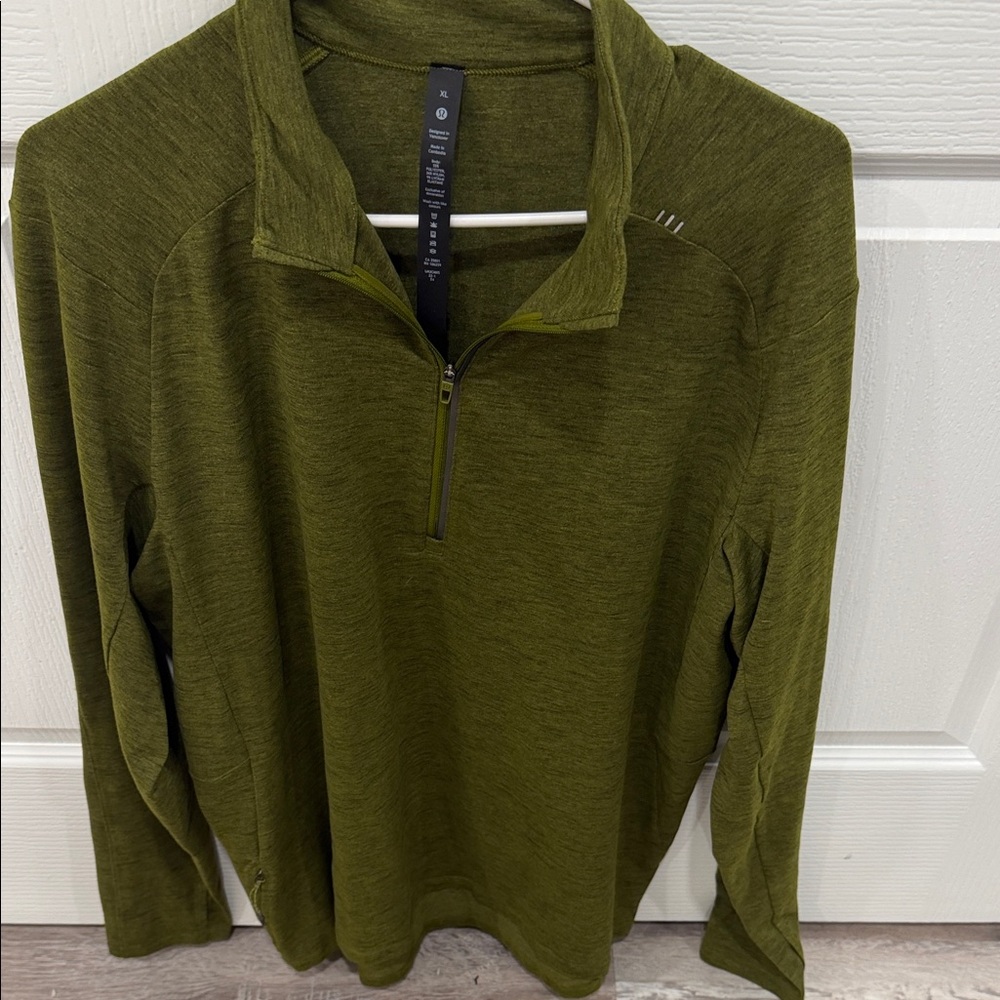 Men's Olive Green Quarter-Zip Polo
